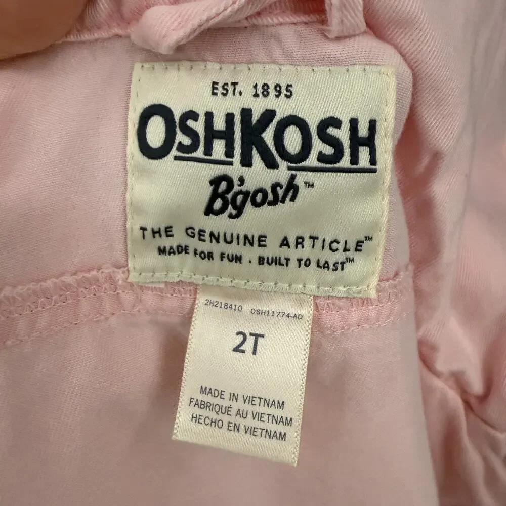 Osh Kosh Girls Cotton Anorak Jacket Size 2T Pink Lightweight Unlined Hooded